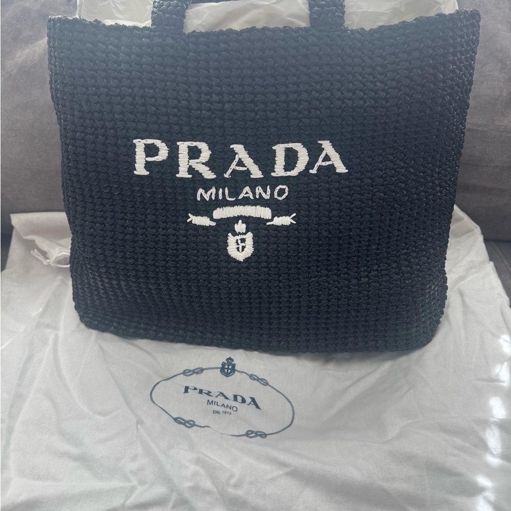 Prada Large Black and White Crochet Handbag - Picture 2 of 9